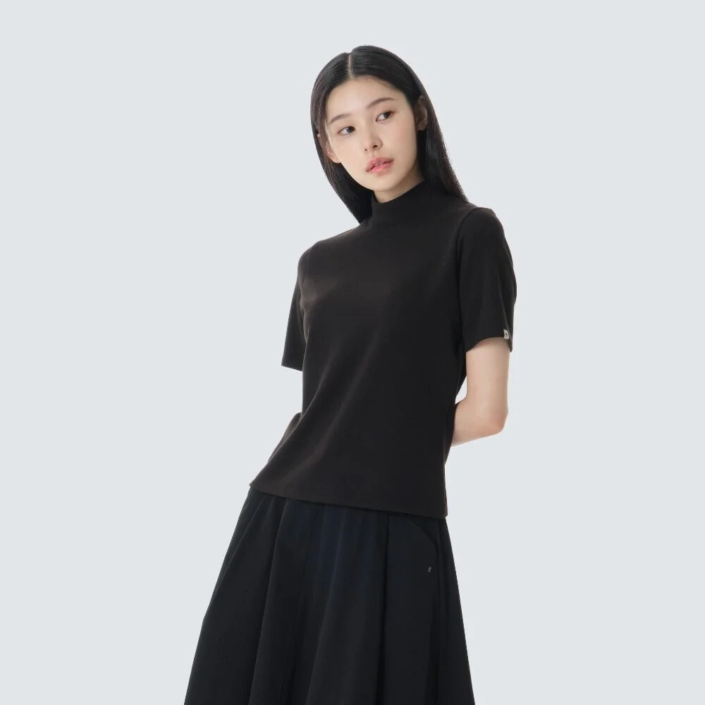 羅紋 女裝 半高領 短袖 T恤 Black (S26FWFTS31)