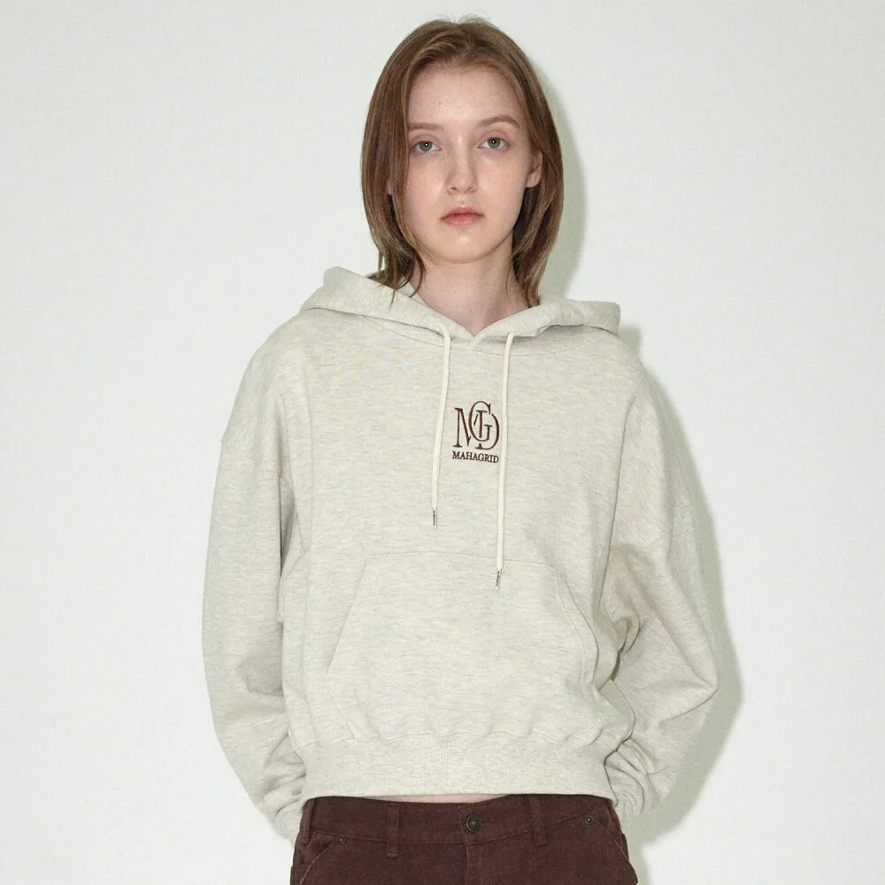 MGD SERIF LOGO CROP HOODIE OATMEAL(MG2EFFM432A)