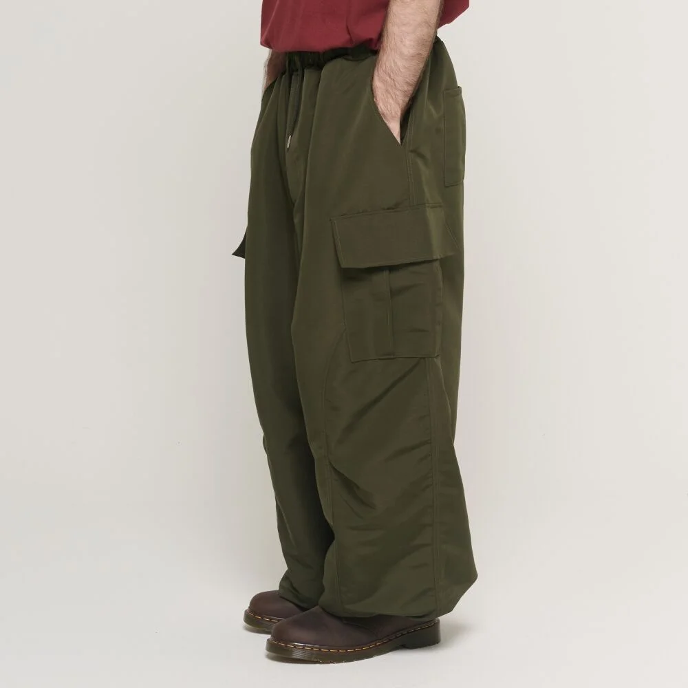 HEAVY FLOW NYLON CARGO WIDE PANTS (KHAKI)