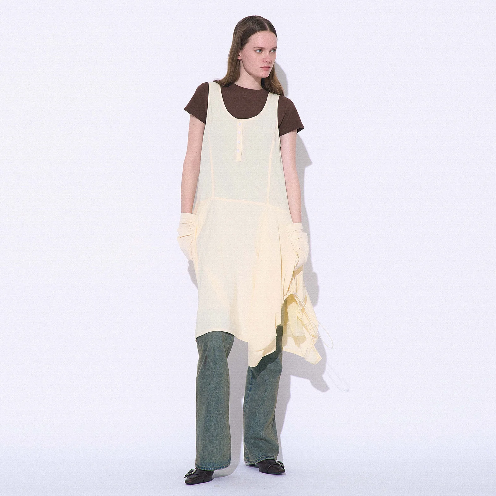 DOUBLE LAYERED UNBALNCED DRESS_LEMON