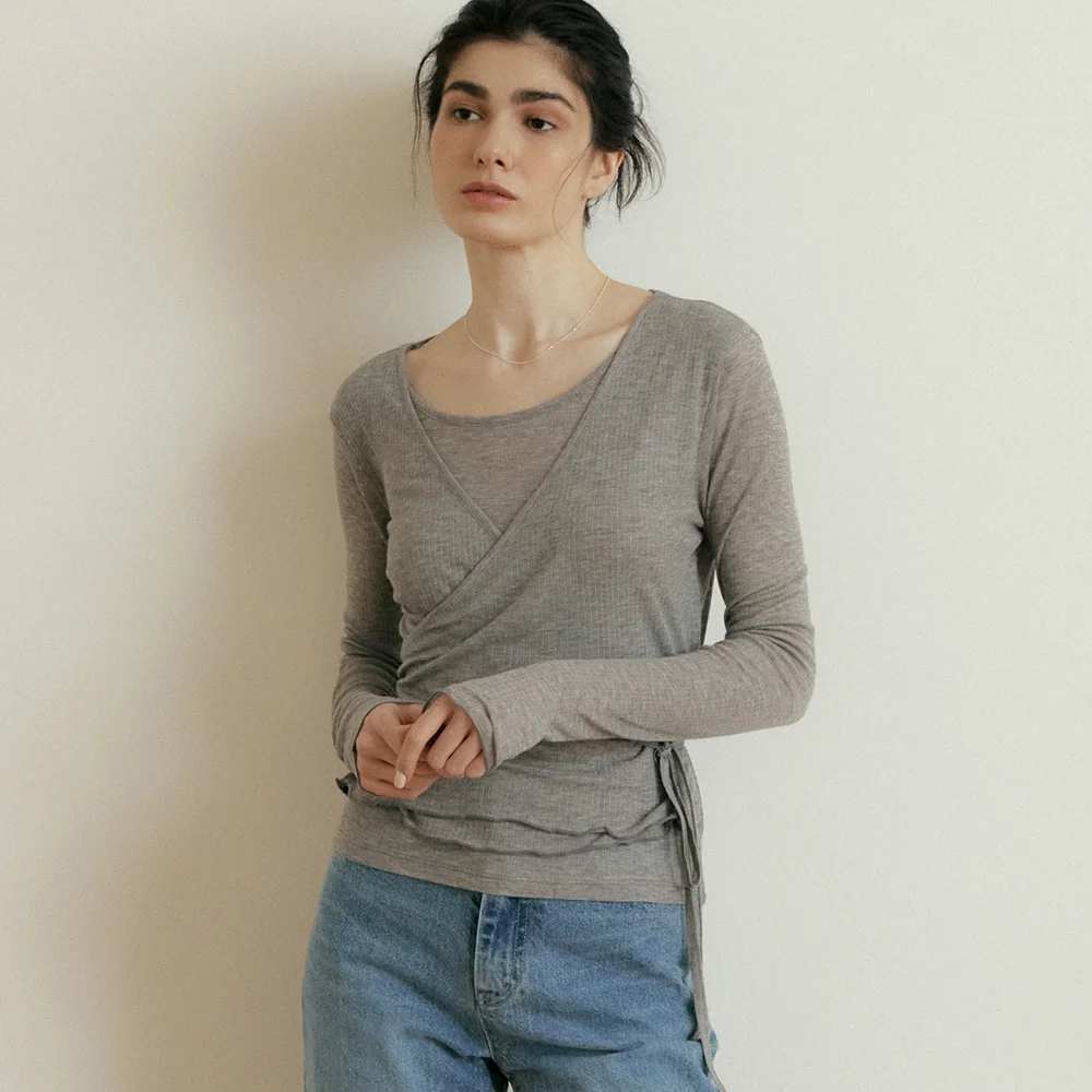 comos 1060 wrap frill T-shirt (melange gray)