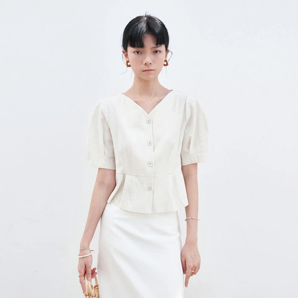V-NECK PINTUCK BLOUSE_IVORY