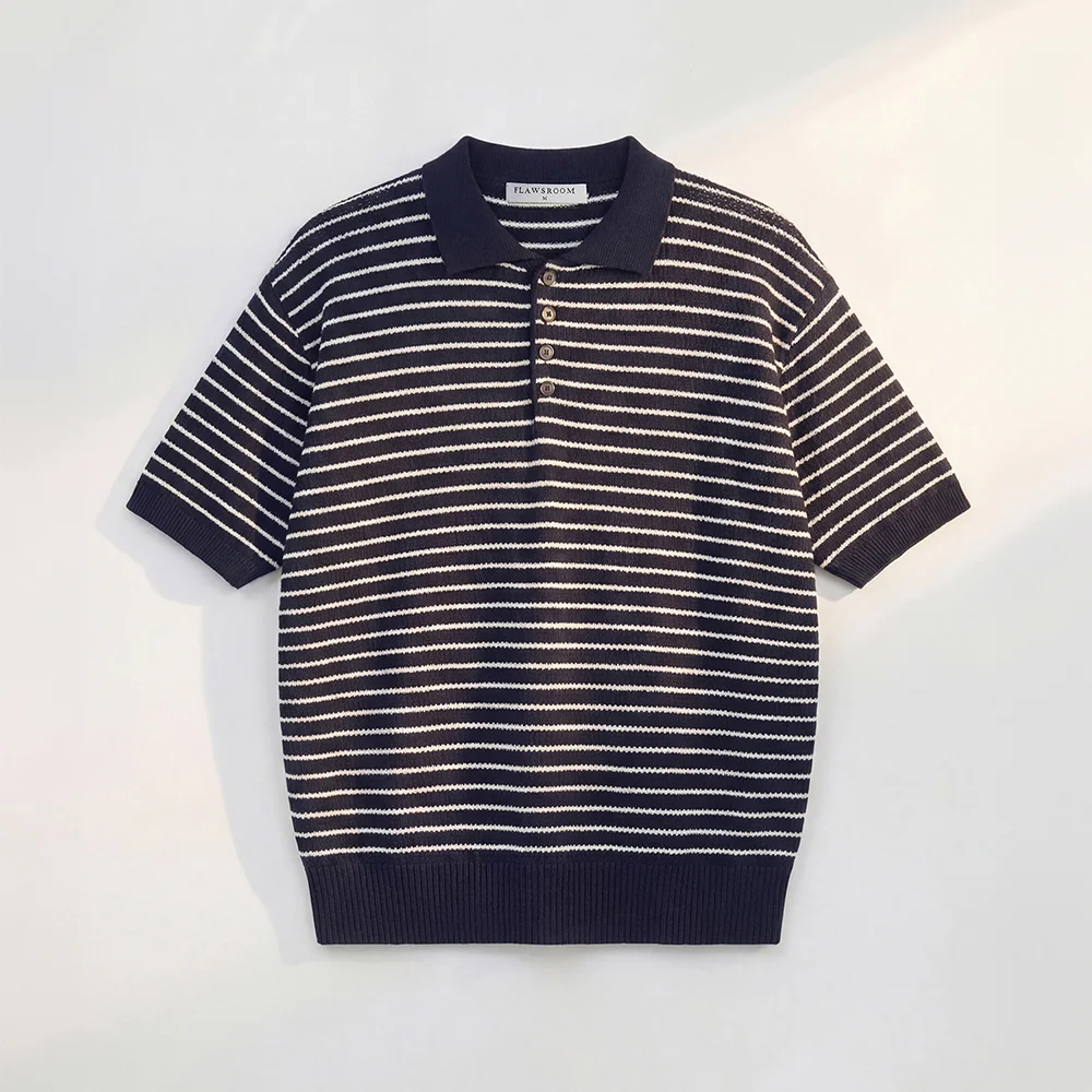 Pure Cotton Collar Knit STRIPE NAVY