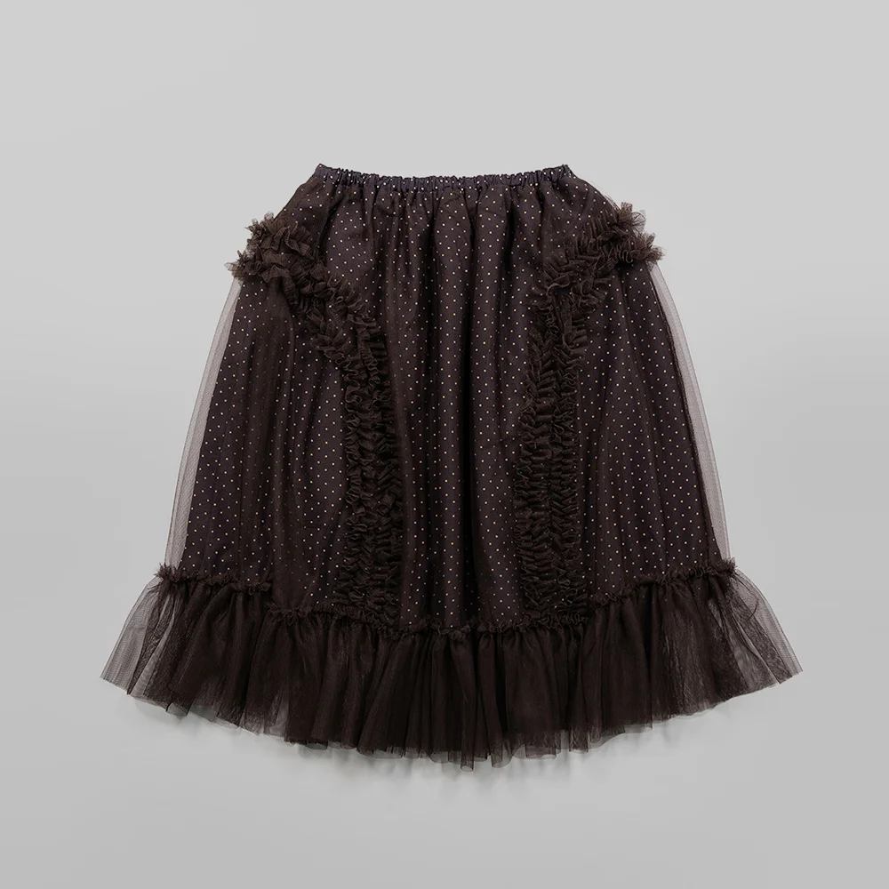 BANDING RUFFLE SHA DOT SKIRT - BROWN