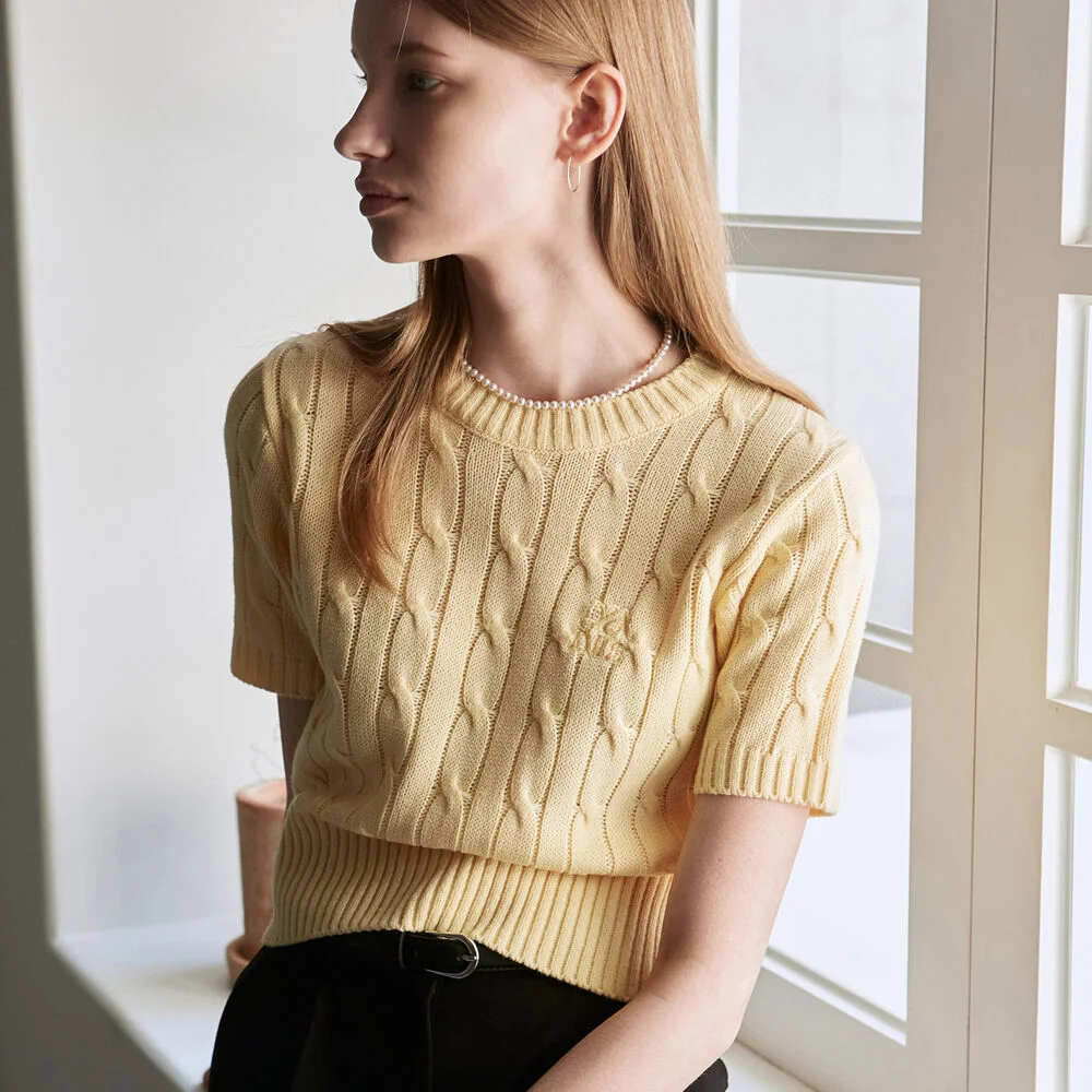 LOGO CABLE SHORT SLEEVE KNIT_YELLOW