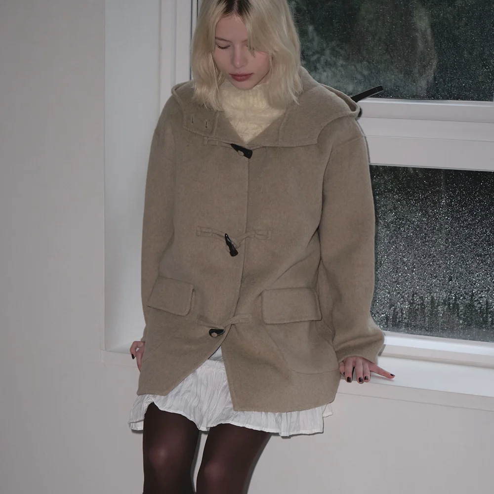 HOODED WOOL DUFFLE COAT (KHAKI BEIGE)