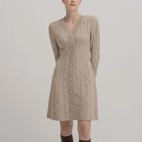 CABLE PEARL KNIT DRESS (R-OP-5785)