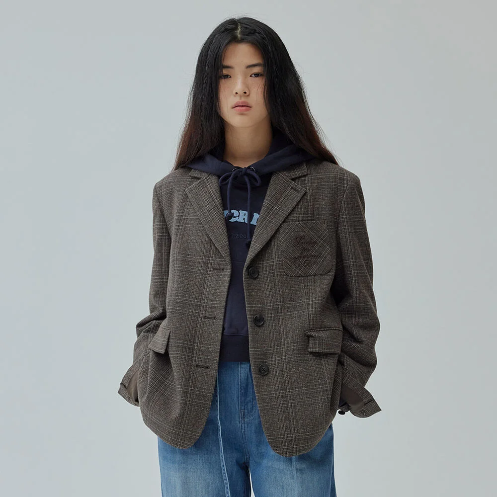 女裝 經典 格紋 單片裝 外套 Brown