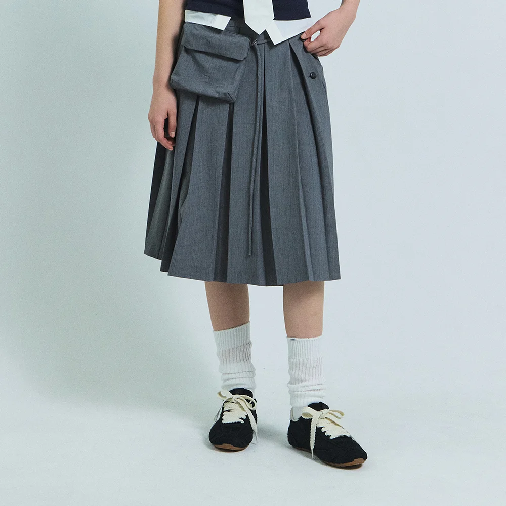 ASHA CHECK MIDI SKIRT (GRAY)