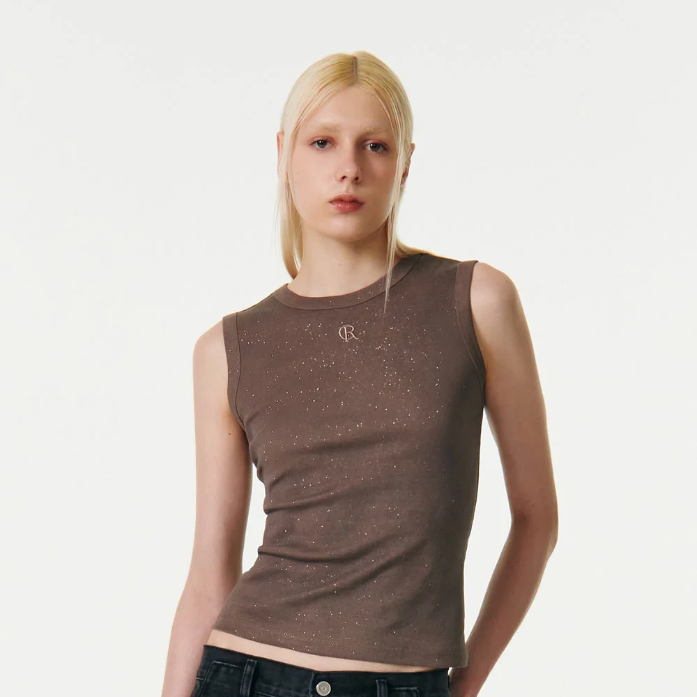 GLITTER ROUND NECK SLEEVELESS TOP