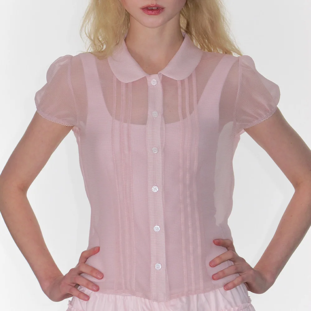 SHEER PINTUCK BLOUSE_PINK