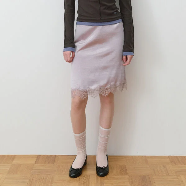 GLOW LACE SATIN MIDI SKIRT PINK