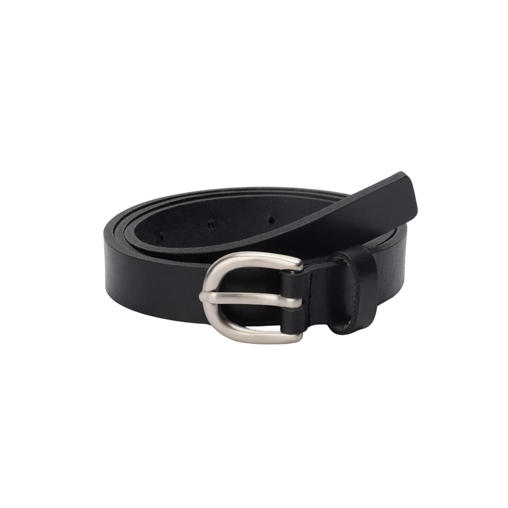 round real leather belt_black