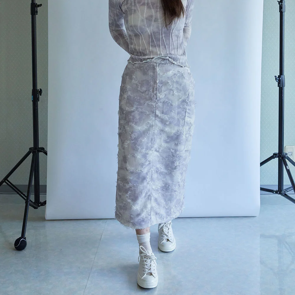 Stain-graphed long fur skirt - Fog