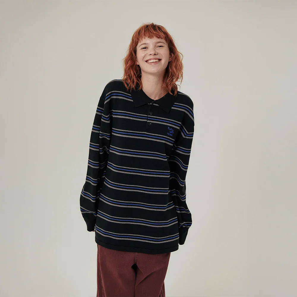 Oshen Stripe Pique Knit Black