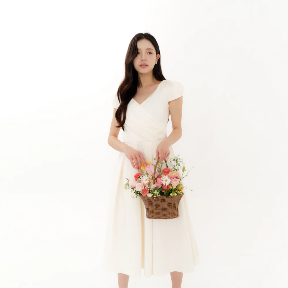 Wrap Double Tucked Flare Dress / Ivory(2color)