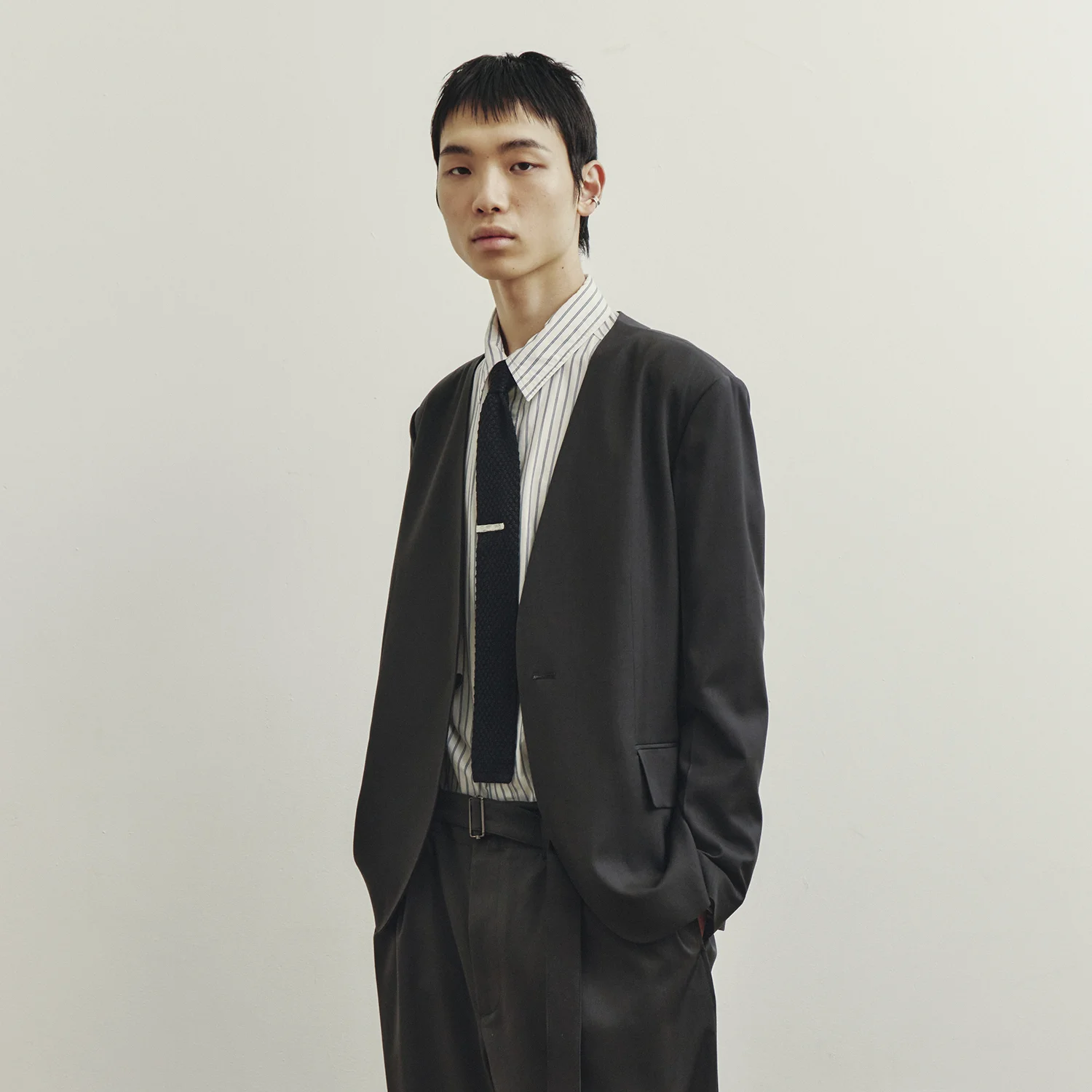 Collarless Jacket - Charcoal Grey