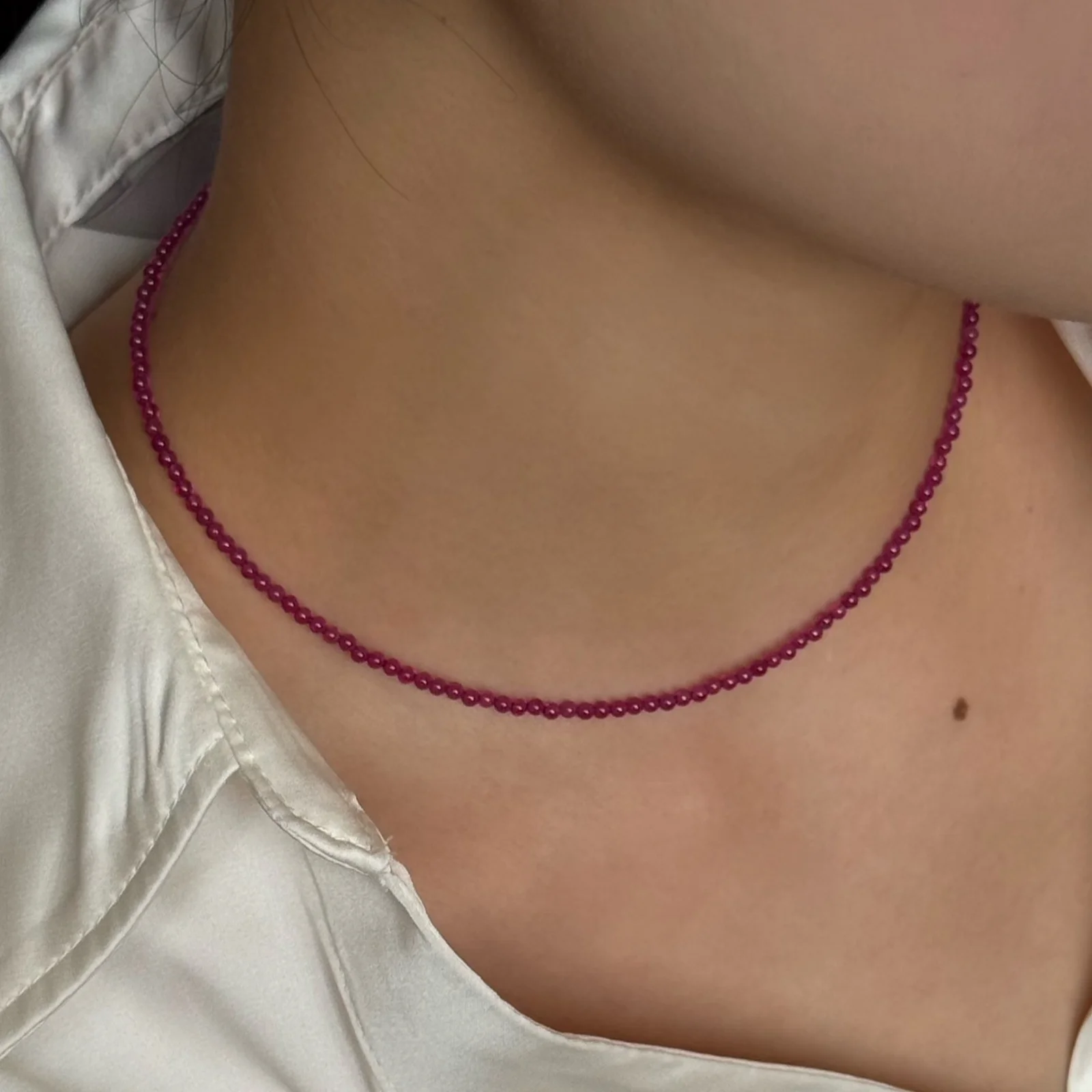 Petite Ruby Necklace (2mm)