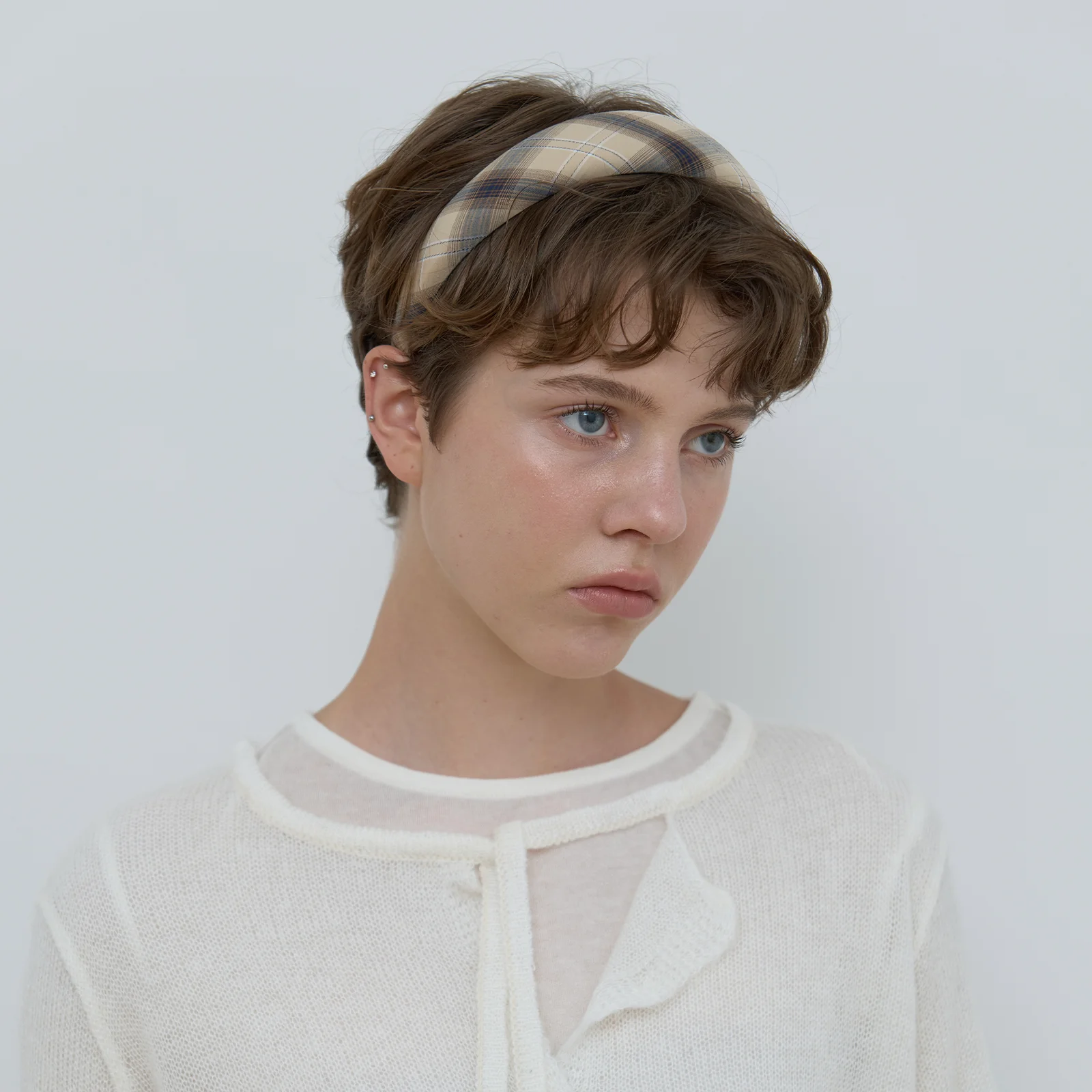 CHECK HAIR BAND_BEIGE