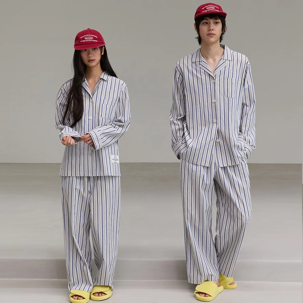 (Uni) Stripe Cotton Pajama Set Calm blue
