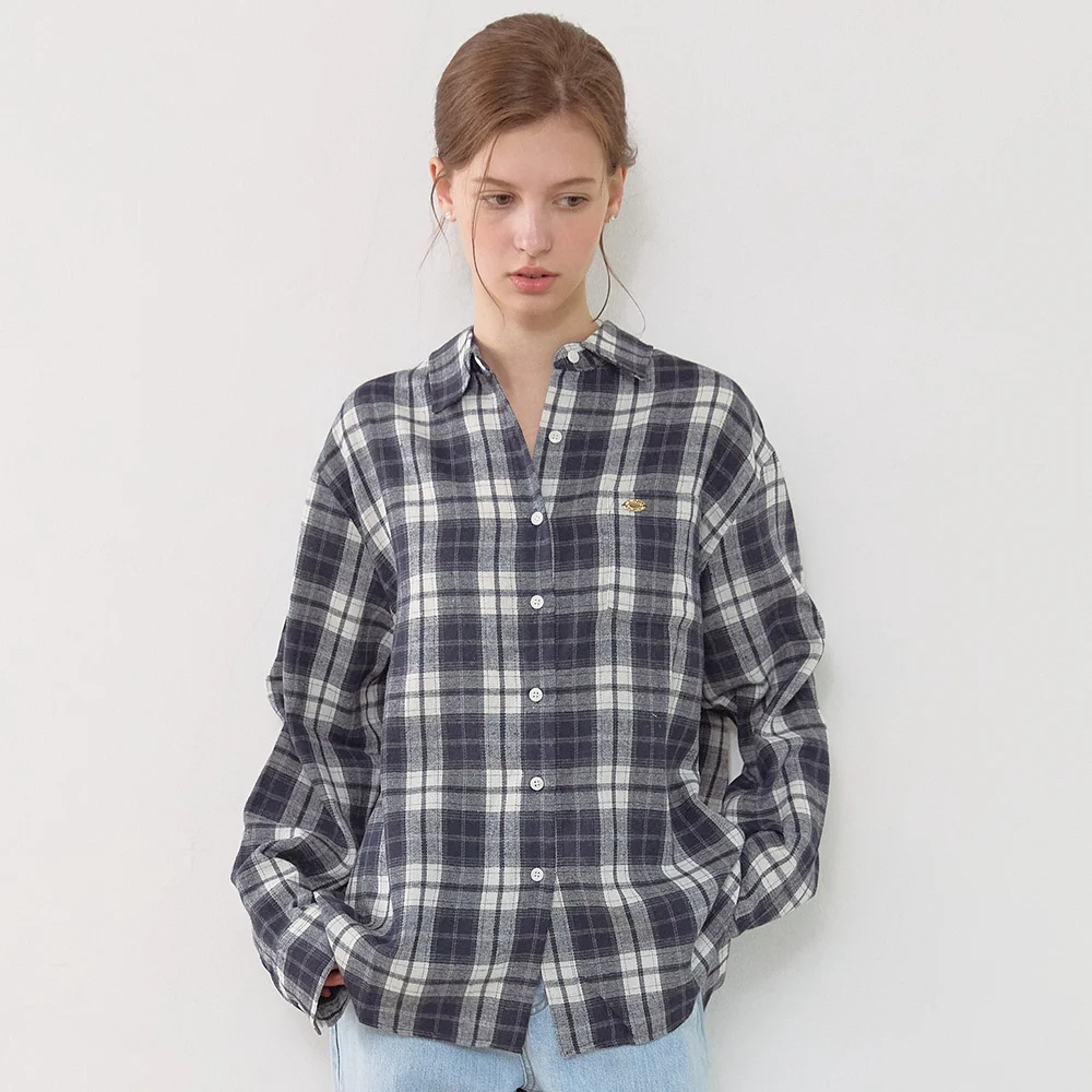Oversize Napping Checked Shirt - Navy