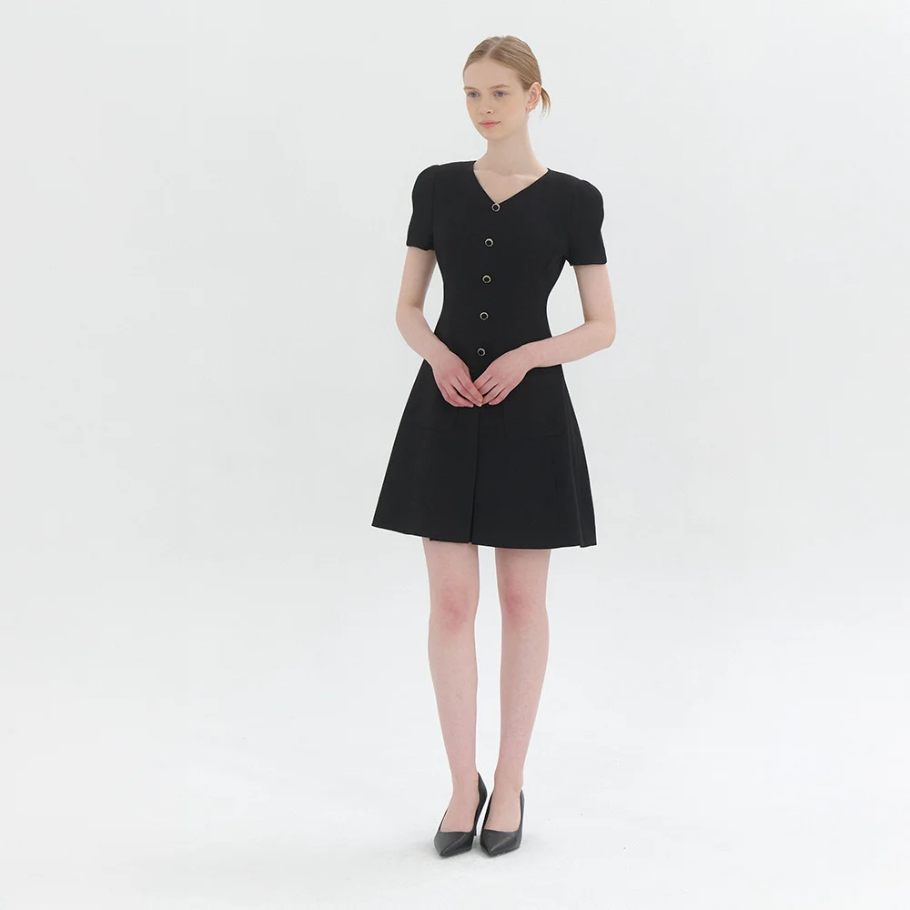 Summer Tweed Pleats Mini-Dress / Black(2color)