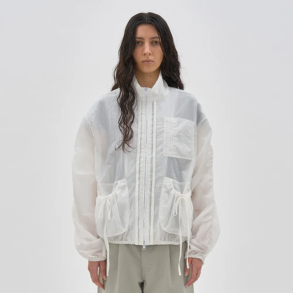 SHEER SHIRRING TRACK JACKET_WHITE