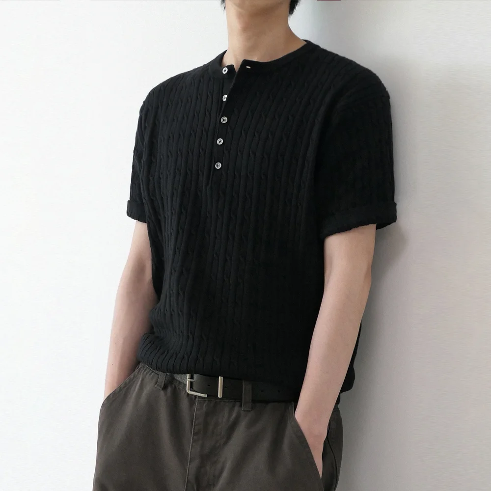 CABANA CABLE HENLEY NECK HALF KNIT