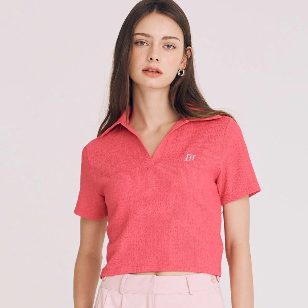 V-NECK OPEN COLLAR TOP(PINK)