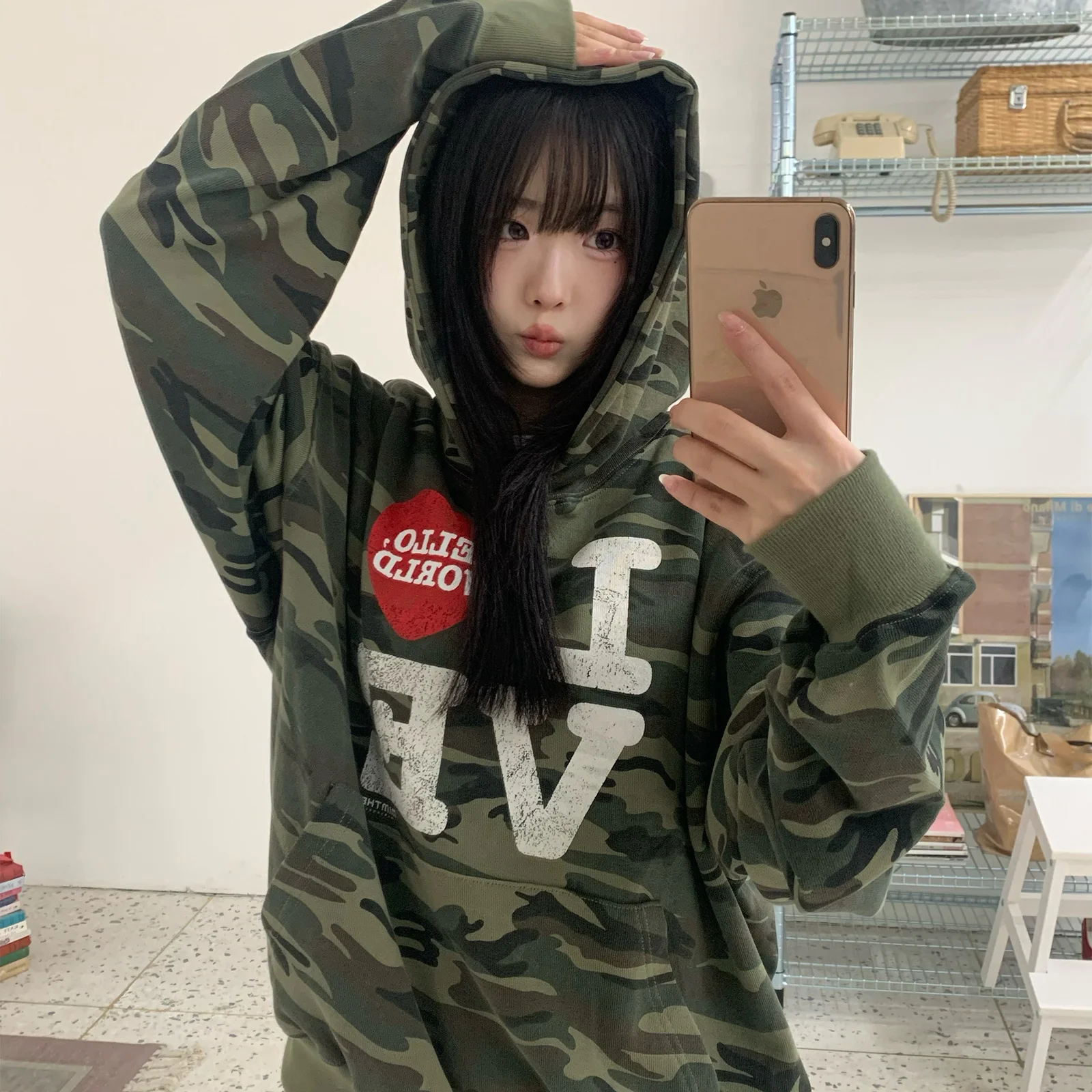 Hello 世界 LOVE 連帽衫_迷彩