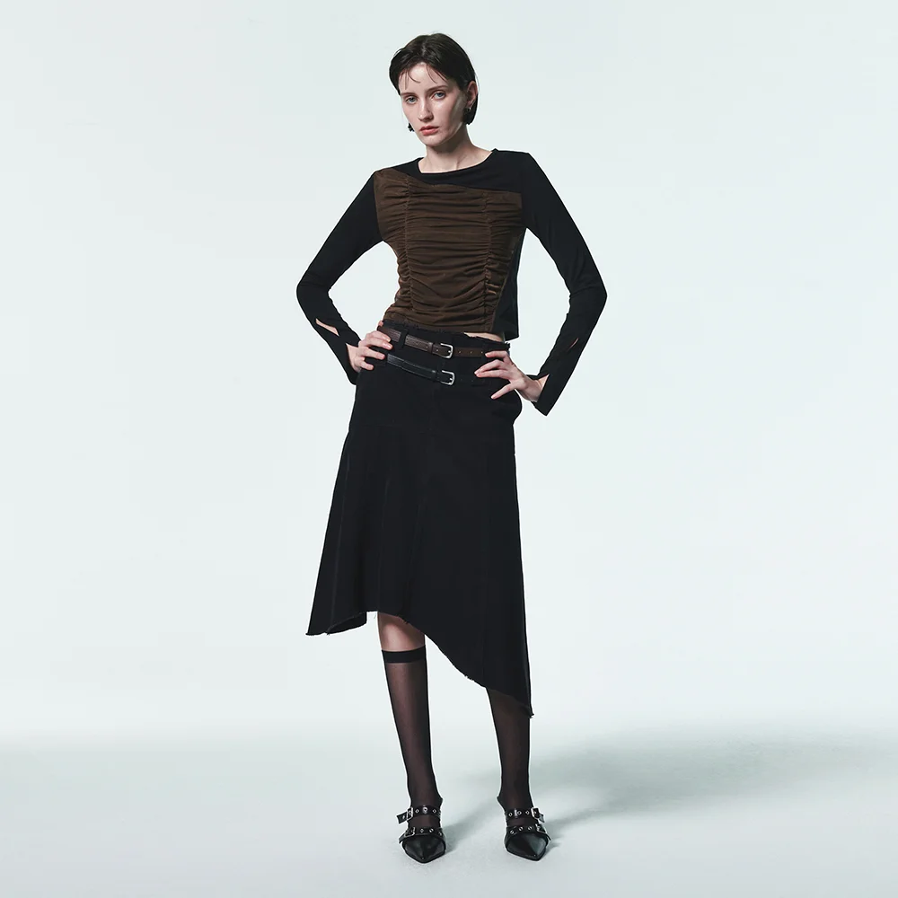 ASYMMETRIC FLARE MIDI SKIRT