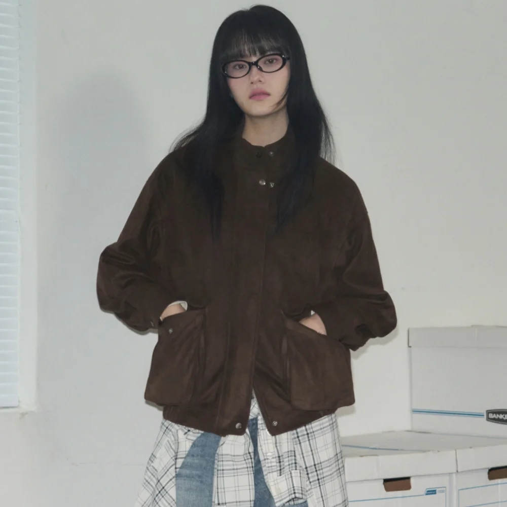 雙 口袋 麂皮 短身外套 外套