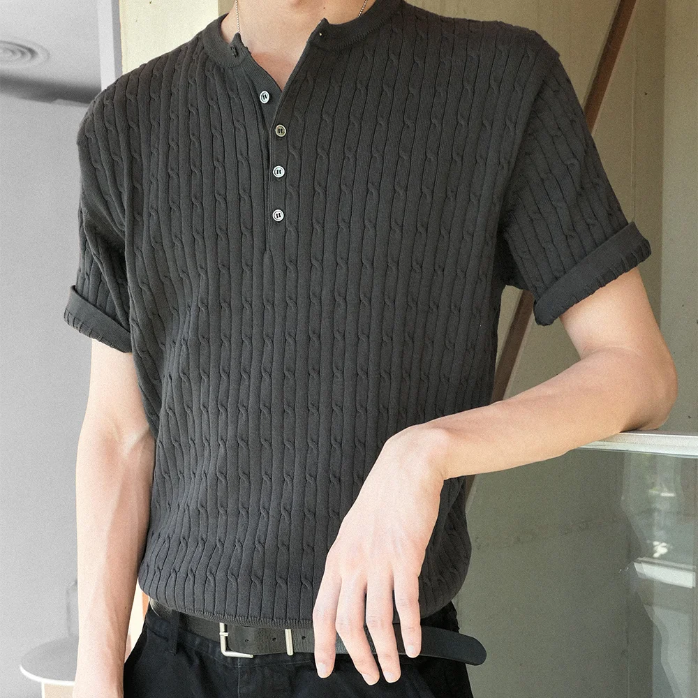 CABANA CABLE HENLEY NECK HALF KNIT