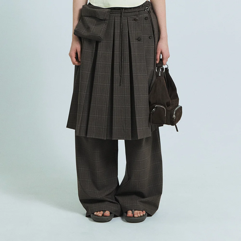 ASHA CHECK MIDI SKIRT (BROWN)