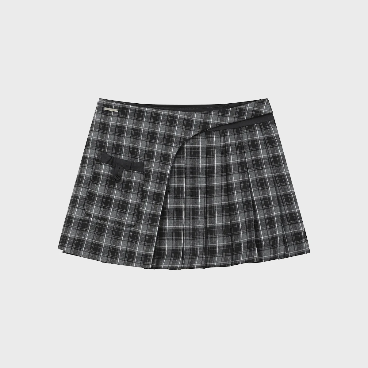 Pocket layered check skirt CHARCOAL