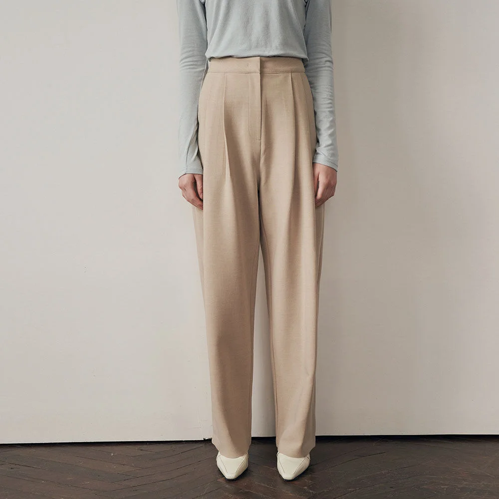 Balloon pintuck wool slacks - beige