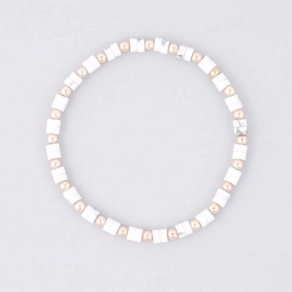 玫瑰金珠 點綴 24Howlite 原石手鏈 (C2401AC1125_WT)