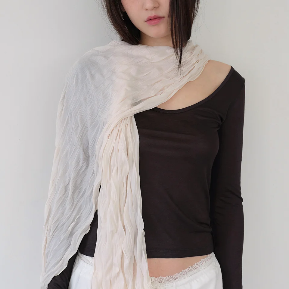 soft wrinkle long scarf - cream