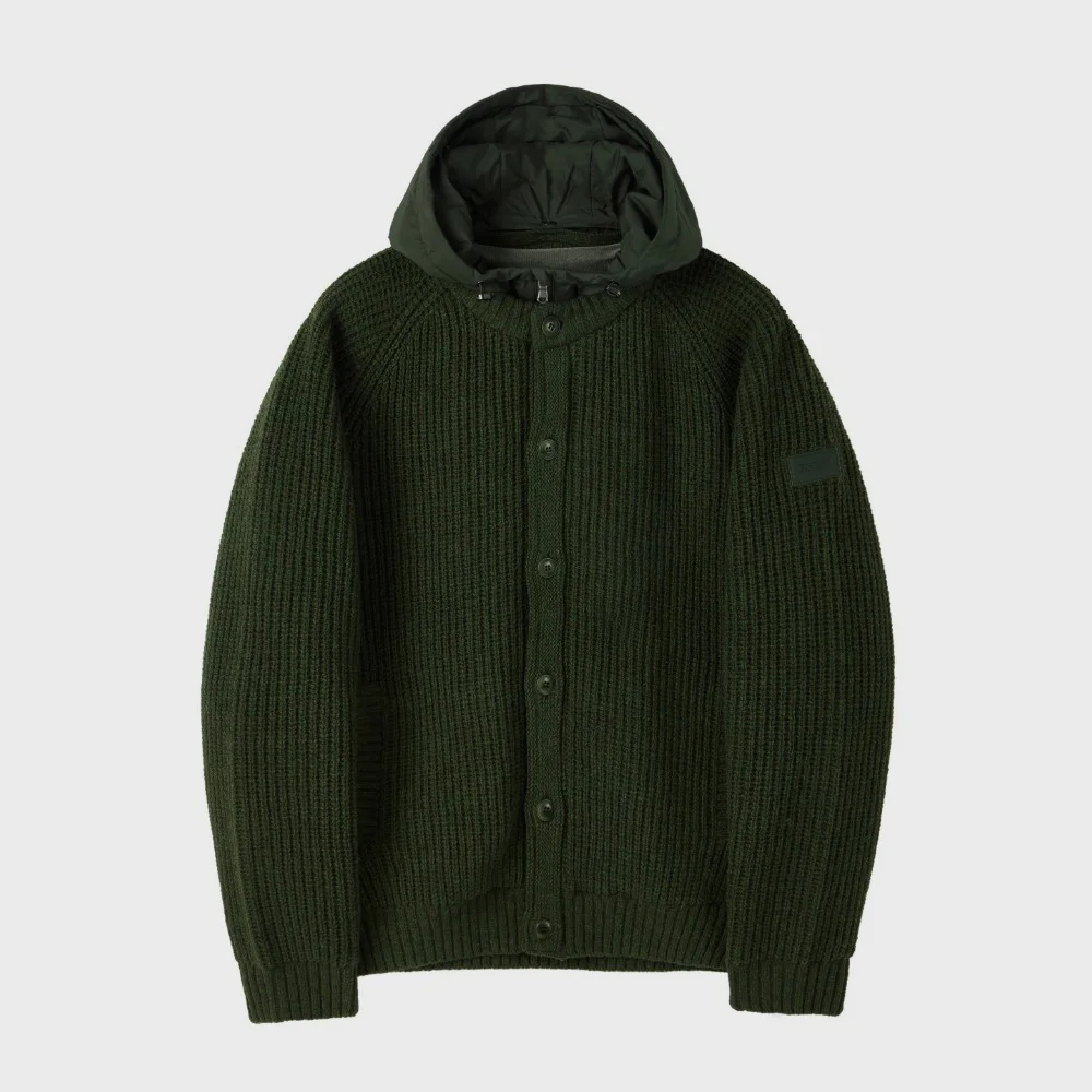 SHETLAND WOOL HOOD CARDIGAN - KHAKI (P254UCD431)