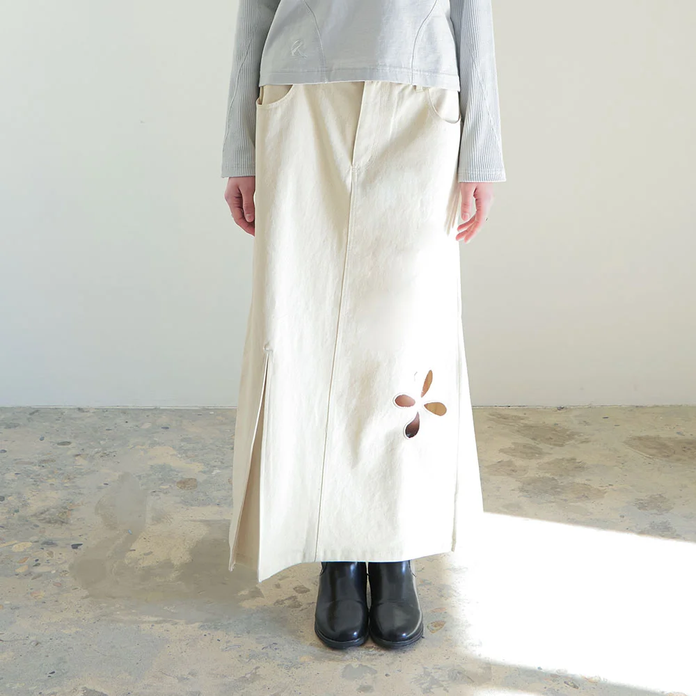 Cotton Unbalance Long Skirts_Ivory