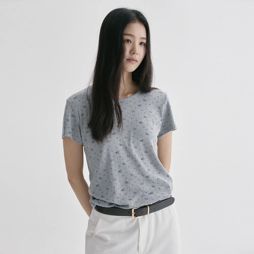 FLOWER LACE SHORT SLEEVE T-SHIRT (GRAY)