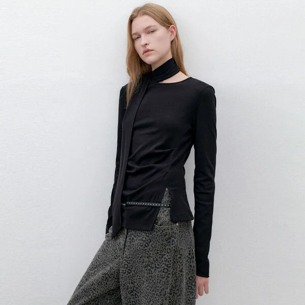TIE WAIST TUCK LONG SLEEVE S (Z-T-7084)