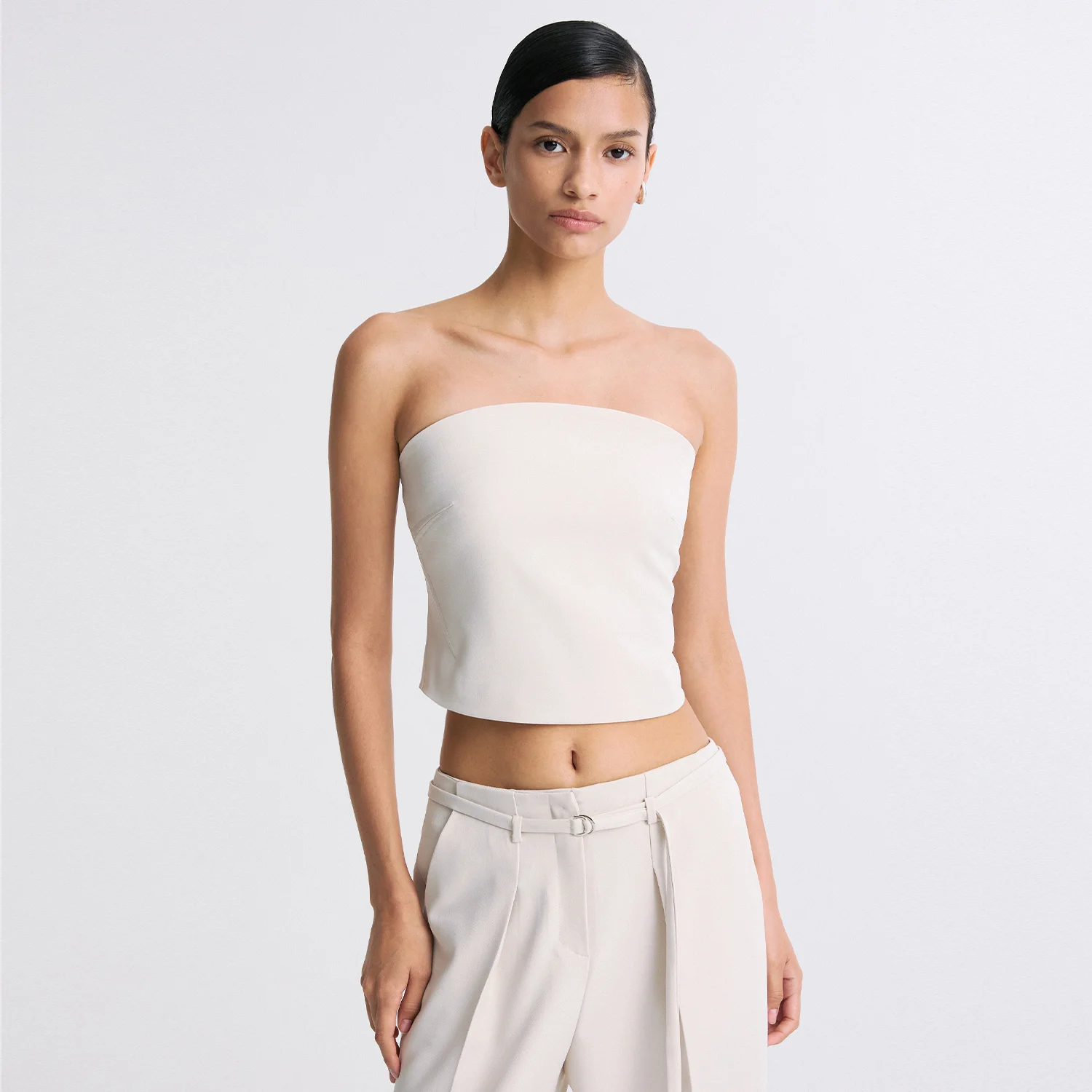 STRAPLESS CROPPED TUBE TOP CREAM