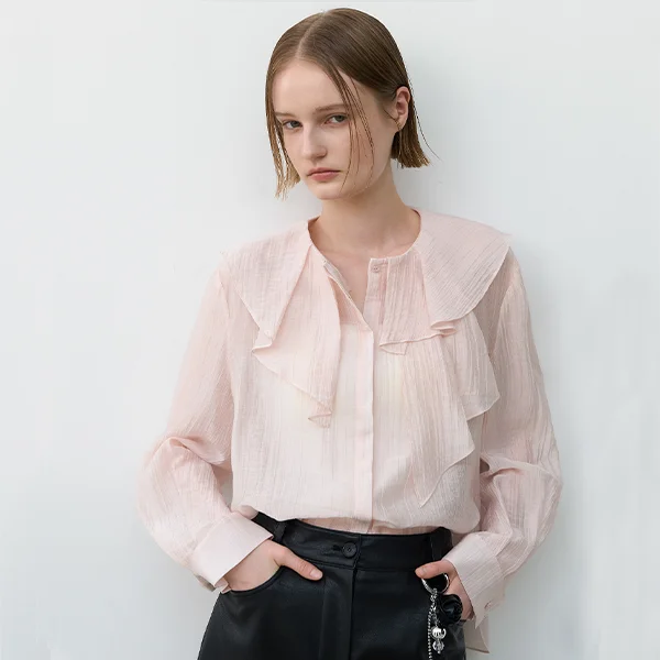 NECK FLARE RUFFLE SHIRT(BL-4293)_2Colors