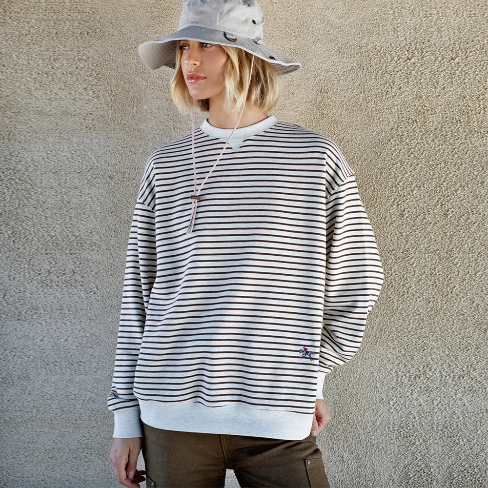SHOOFL STRIPE OVER FIT SWEAT SHIRT (BROWN)