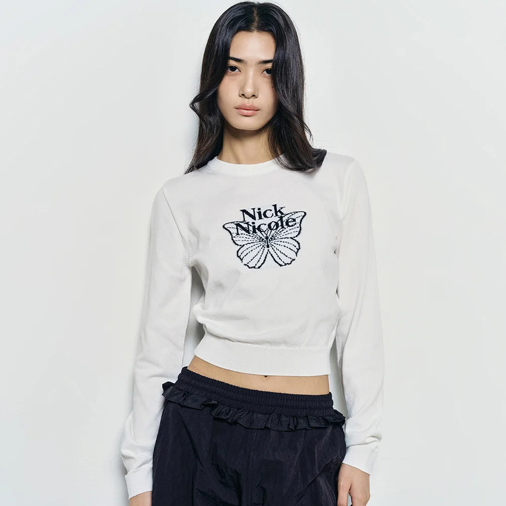 MINI BUTTERFLY SIGNATURE SLEEVE KNIT_IVORY BLACK