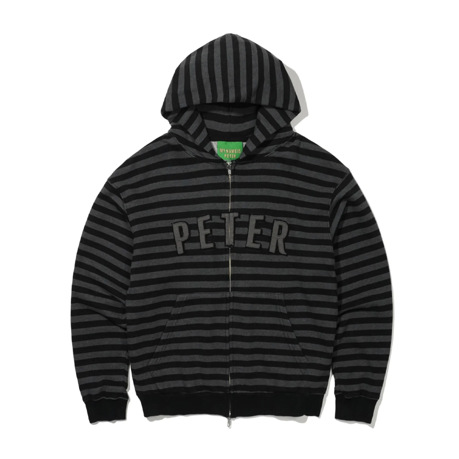 PETER APPLIQUE STRIPE ZIP HOODIE - CHARCOAL