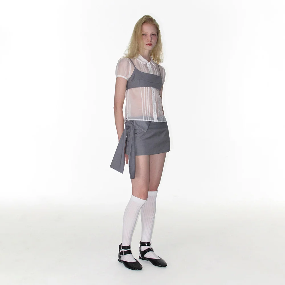 RIBBON MICRO SKIRT_GREY