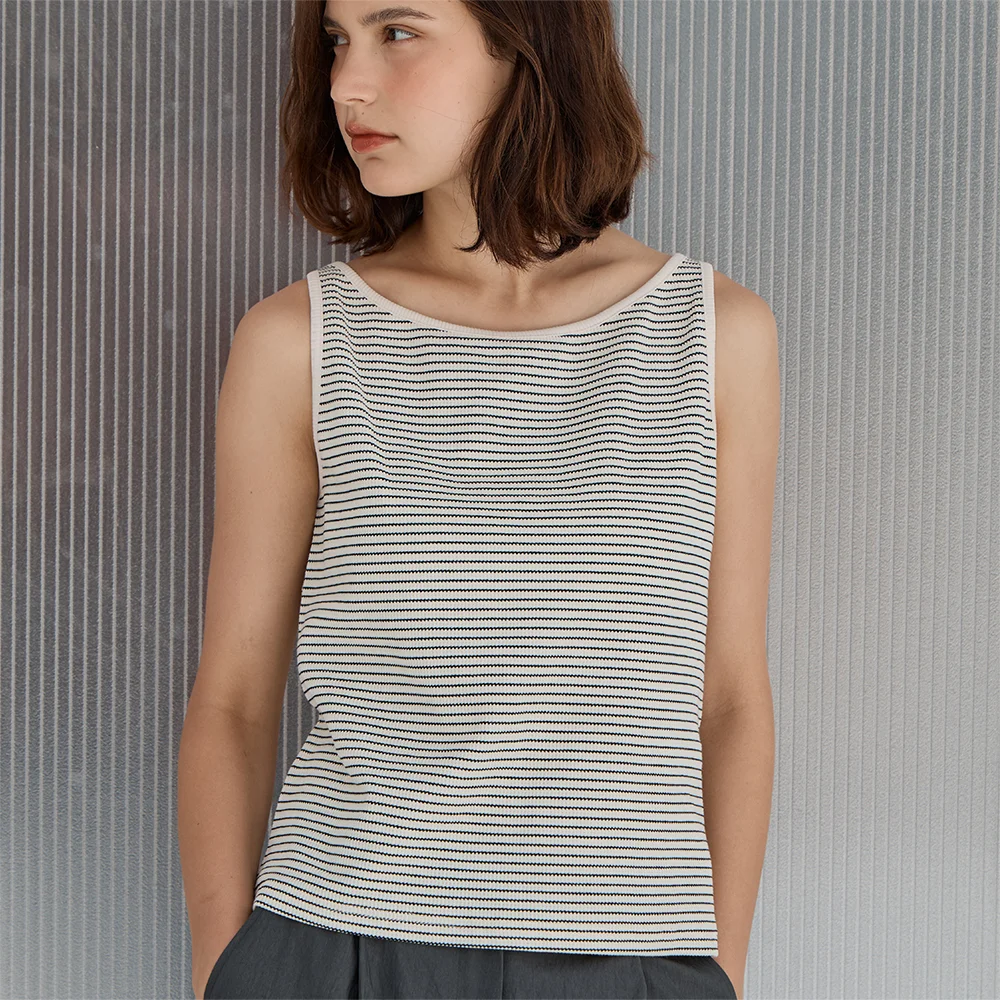 Stripe Boatneck Sleeveless_Ivory