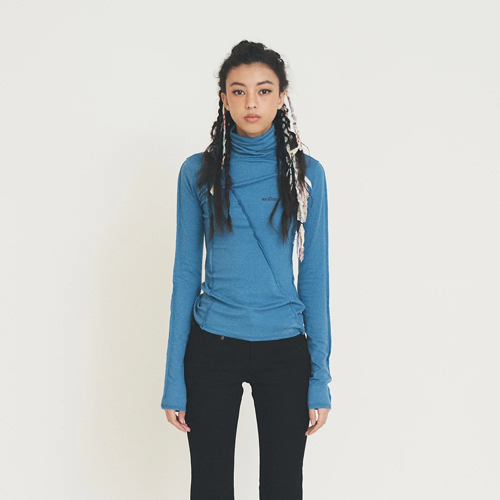 CUT-OFF TURTLENECK LONG SLEEVE BLUE